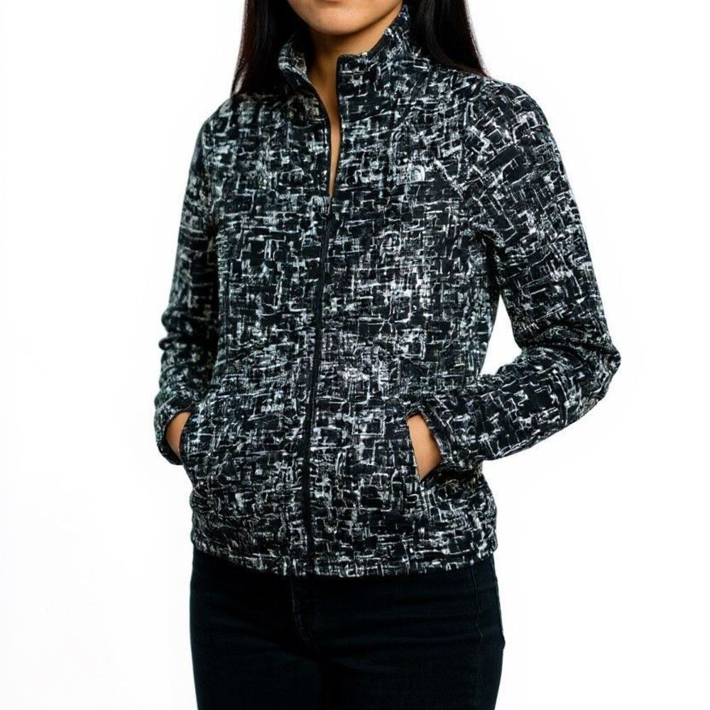 The North Face Cinder Full Zip Jacket Women Small Black White Fleece Lined